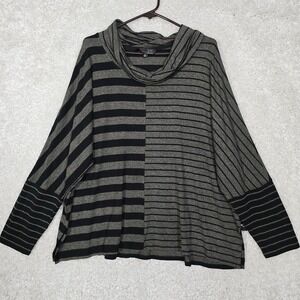 Liv by Habitat Womens Sweater XL Gray Black Striped Cowl Neck Stretch